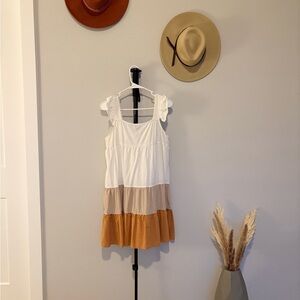 SHEIN White, Tan, and Orange Tiered Dress